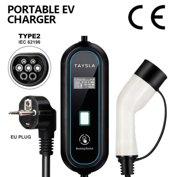 Taysla 3.5 kW 16A Ev Tipi Bireysel Taşınabilir Portatif  Elektrikli Araç Şarj İstasyonu 3 Metre ürün görseli 1