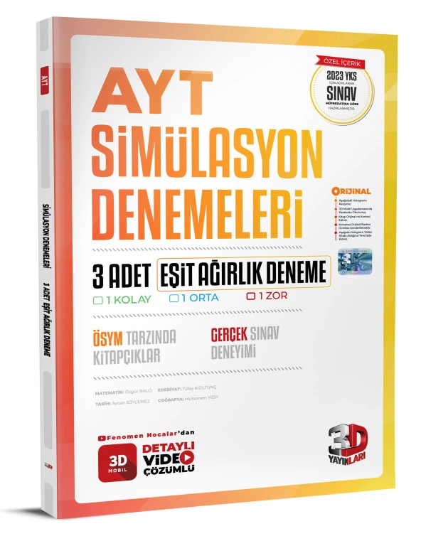 3D Yayınları 2024 Ayt 3 Simülasyon Eşit Ağırlık Deneme ürün görseli 1