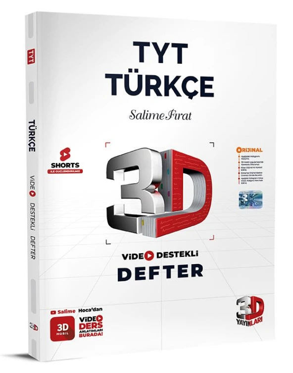 3D Yayınları 2024 Tyt Türkçe Video Destekli Defter ürün görseli 1