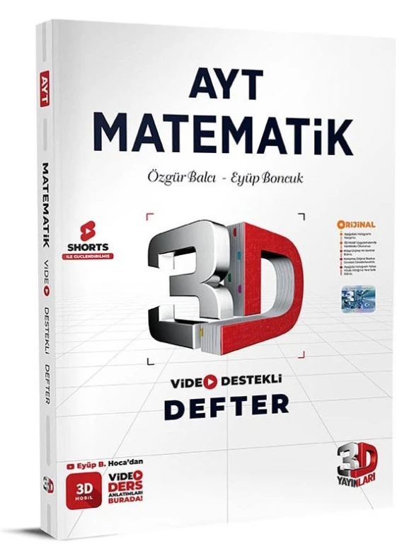 3D Yayınları 2024 Ayt Matematik Video Destekli Defter ürün görseli 1