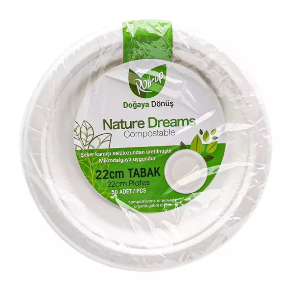 Roll-Up Nature Ekolojik Karton Kağıt Parti Tek Kullanımlık Tabak - 22 Cm. - 50 Adetlik 1 Paket ürün görseli 1