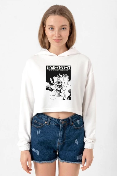 Cowboy Bebop Spike See You Space Cowboy Ekru Kadın Crop Kapşonlu ürün görseli 1