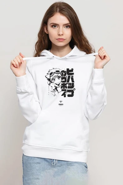 Cowboy Bebop Vintage Ein and Ed Beyaz Kadın 3ip Kapşonlu Sweatshirt ürün görseli 1
