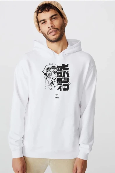 Cowboy Bebop Vintage Ein and Ed Beyaz Erkek 3ip Kapşonlu  Sweatshirt ürün görseli 1