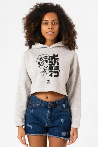 Cowboy Bebop Vintage Ein and Ed Grimelanj Kadın Crop Kapşonlu ürün görseli 1