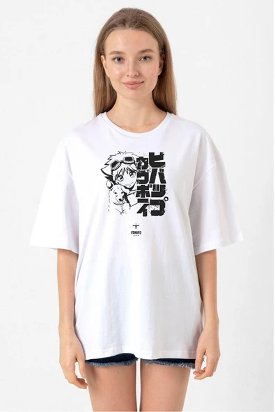 Cowboy Bebop Vintage Ein and Ed Beyaz Kadın Oversize Tshirt ürün görseli 1