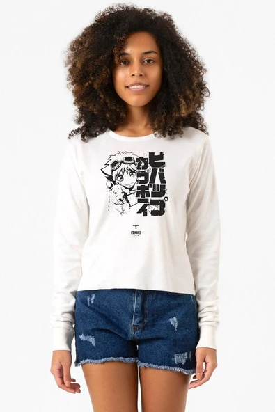Cowboy Bebop Vintage Ein and Ed Ekstra Uzunkol Sweatshirt Ekru ürün görseli 1