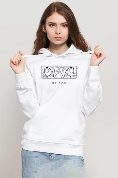 Demon Slayer Anime Inosuke Hashibira Eyes Beyaz Kadın 3ip Kapşonlu Sweatshirt ürün görseli 1