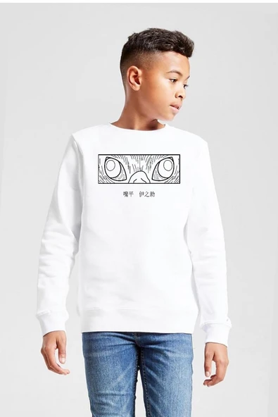 Demon Slayer Anime Inosuke Hashibira Eyes Beyaz Çocuk 2ip Sweatshirt ürün görseli 1