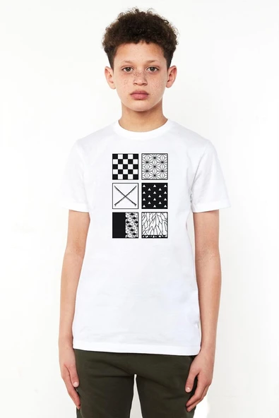 Demon Slayer Anime Patterns Beyaz Çocuk Bisikletyaka Tshirt ürün görseli 1