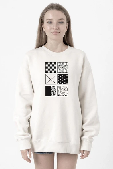 Demon Slayer Anime Patterns Beyaz Kadın 2ip Sweatshirt ürün görseli 1