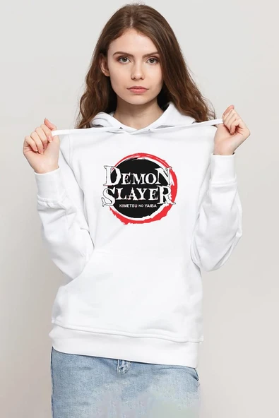 Demon Slayer Anime Squad Demon Slayer Kimetsu No Yaiba Beyaz Kadın 3ip Kapşonlu Sweatshirt ürün görseli 1