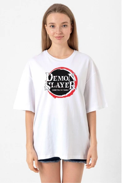 Demon Slayer Anime Squad Demon Slayer Kimetsu No Yaiba Beyaz Kadın Oversize Tshirt ürün görseli 1