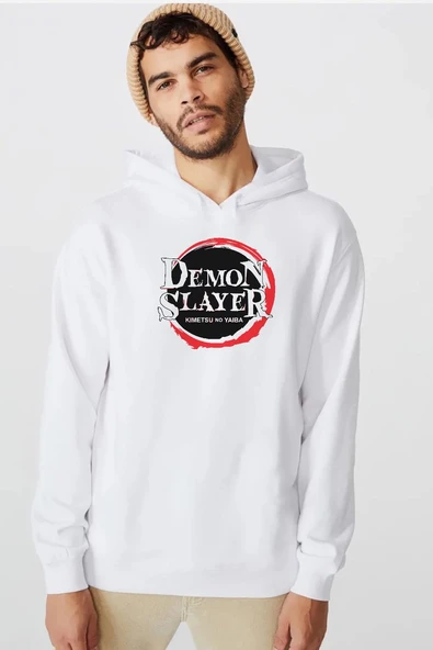 Demon Slayer Anime Squad Demon Slayer Kimetsu No Yaiba Beyaz Erkek 3ip Kapşonlu  Sweatshirt ürün görseli 1