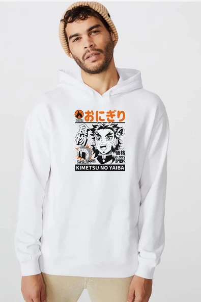 Demon Slayer Anime Super Yummy Beyaz Erkek 3ip Kapşonlu  Sweatshirt ürün görseli 1