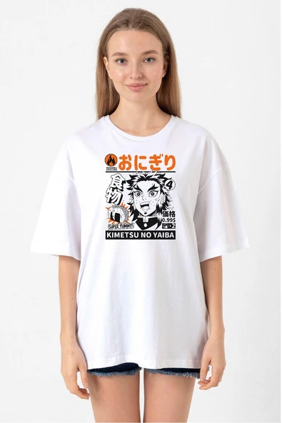 Demon Slayer Anime Super Yummy Beyaz Kadın Oversize Tshirt ürün görseli 1