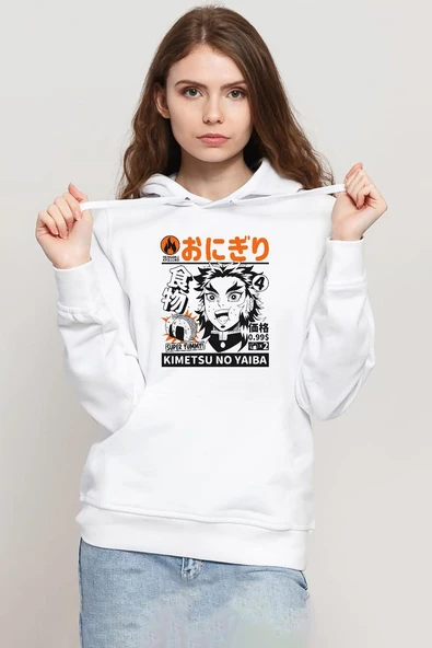 Demon Slayer Anime Super Yummy Beyaz Kadın 3ip Kapşonlu Sweatshirt ürün görseli 1