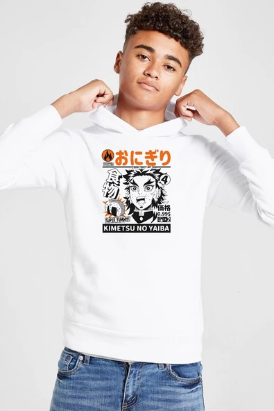 Demon Slayer Anime Super Yummy Beyaz Çocuk 3ip Kapşonlu  Sweatshirt ürün görseli 1