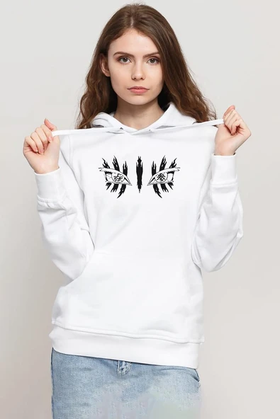 Demon Slayer Anime Upper Moon Demon Eyes Beyaz Kadın 3ip Kapşonlu Sweatshirt ürün görseli 1