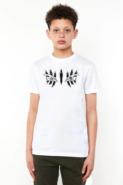 Demon Slayer Anime Upper Moon Demon Eyes Beyaz Çocuk Bisikletyaka Tshirt ürün görseli 1