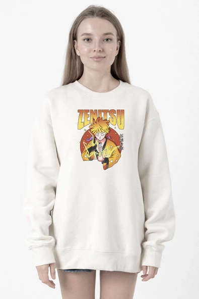 Demon Slayer Anime Zenitsu Poster Beyaz Kadın 2ip Sweatshirt ürün görseli 1