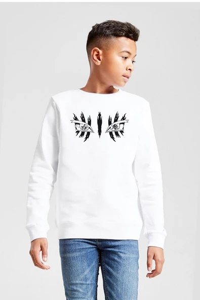 Demon Slayer Anime Upper Moon Demon Eyes Beyaz Çocuk 2ip Sweatshirt ürün görseli 1