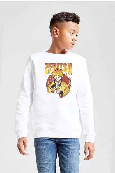 Demon Slayer Anime Zenitsu Poster Beyaz Çocuk 2ip Sweatshirt ürün görseli 1