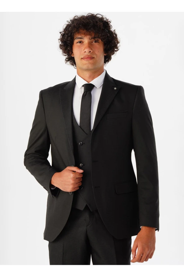 Süvari Normal Bel Slim Fit Siyah Erkek Takım Elbise TK1020000259 ürün görseli 1