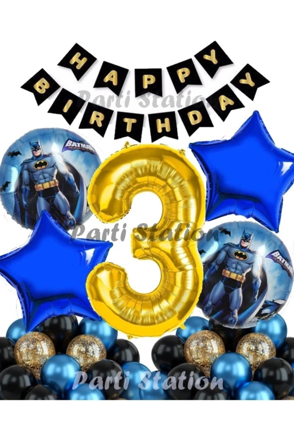 Batman 3 Yaş Balon Set Batman Yarasa Konsept Doğum Günü Parti Balon Set Batman Folyo Balon Set ürün görseli 1