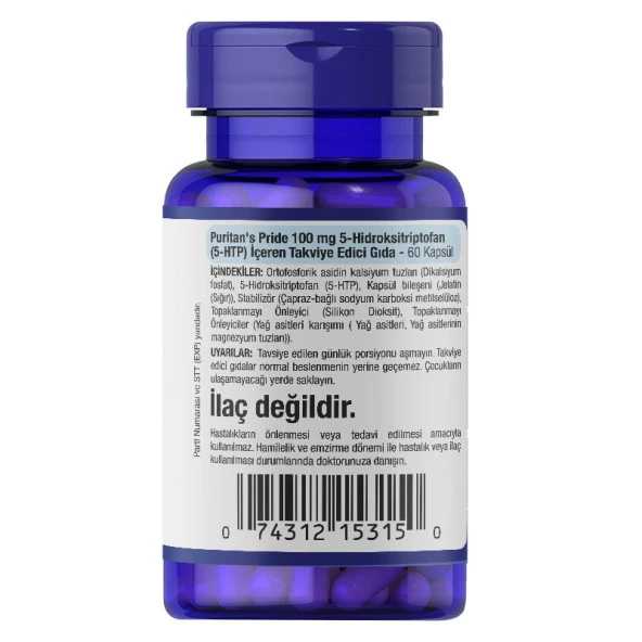 Puritans Pride 5-HTP 100 Mg 60 Kapsül - Resim 3