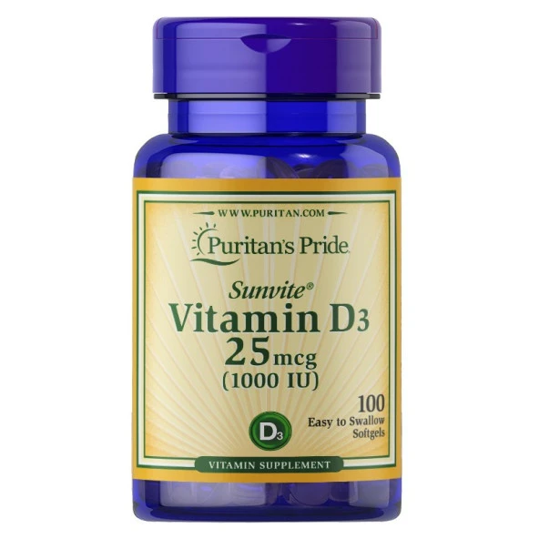 Puritans Pride Vitamin D3 25 Mcg 1000 IU 100 Yumuşak Kapsül ürün görseli 1