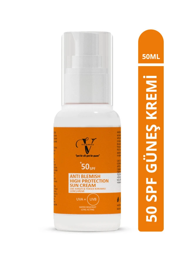 Vitanova Leke Karşıtı SPF 50+ Tüm Ciltler İçin Yüksek Korumalı Nemlendirici Güneş Kremi 50 ML ürün görseli 1