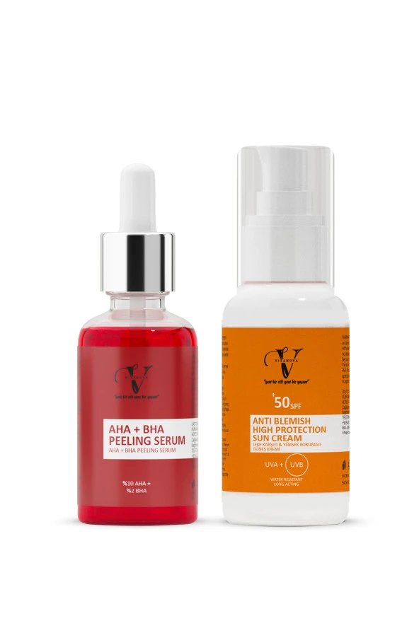 Vitanova 2 li Cilt Bakım Seti AHA+BHA Peeling Serum + Güneş Kremi ürün görseli 1