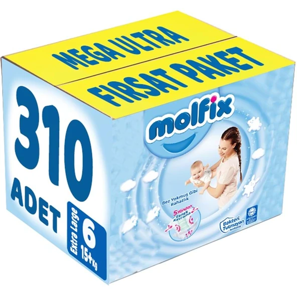 Molfix Bebek Bezi 6 Beden 15+ KG Extra Large 310 Adet MeGa Ultra Fırsat Pk ürün görseli 1