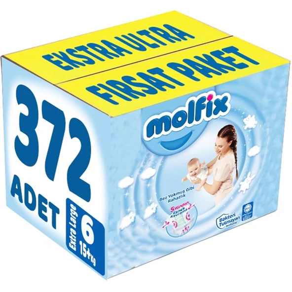 Molfix Bebek Bezi 6 Beden 15+ KG Extra Large 372 Adet Ekstra Ultra Fırsat Pk ürün görseli 1