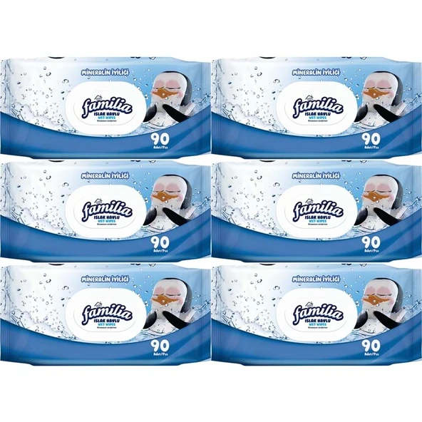 Familia Islak Havlu Mendil Mineralin İyiliği 90 Yaprak Plastik Kapaklı 6 Lı Set 540 Yaprak ürün görseli 1