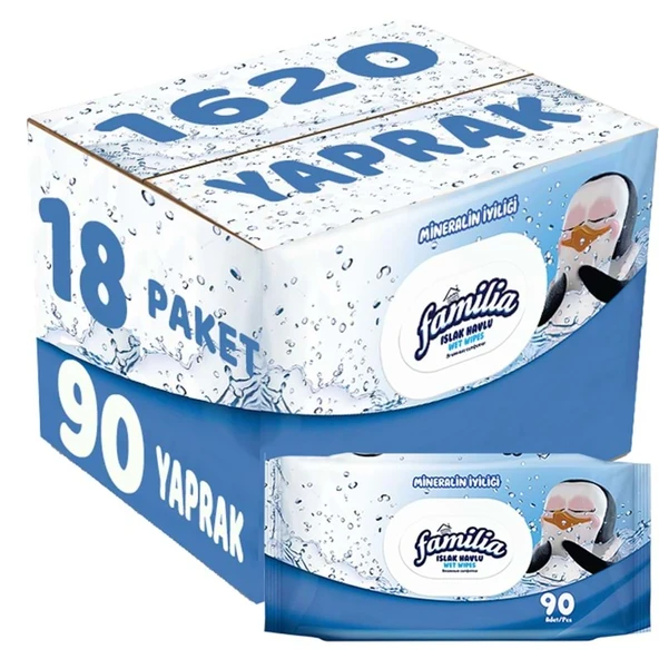 Familia Islak Havlu Mendil Mineralin İyiliği 90 Yaprak Plastik Kapaklı 18 Li Set 1620 Yaprak ürün görseli 1