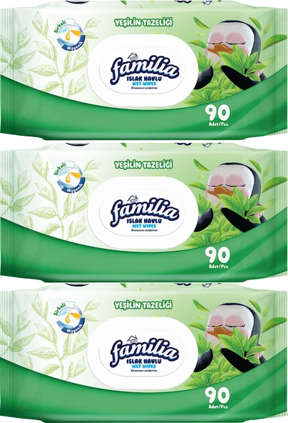 Familia Islak Havlu Mendil Yeşilin Tazeliği 90 Yaprak Plastik Kapaklı 3 Lü Set 270 Yaprak ürün görseli 1