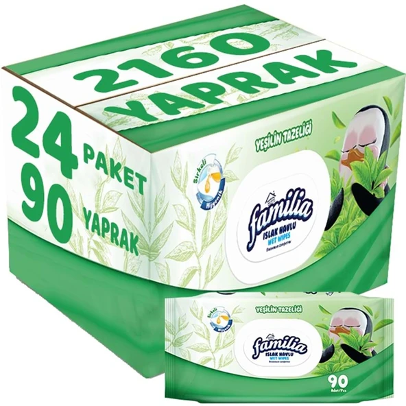 Familia Islak Havlu Mendil Yeşilin Tazeliği 90 Yaprak Plastik Kapaklı 24 Lü Set 2160 Yaprak ürün görseli 1