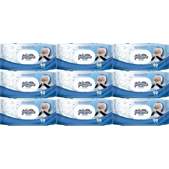 Familia Islak Havlu Mendil Mineralin İyiliği 90 Yaprak Plastik Kapaklı 9 Lu Set 810 Yaprak ürün görseli 1