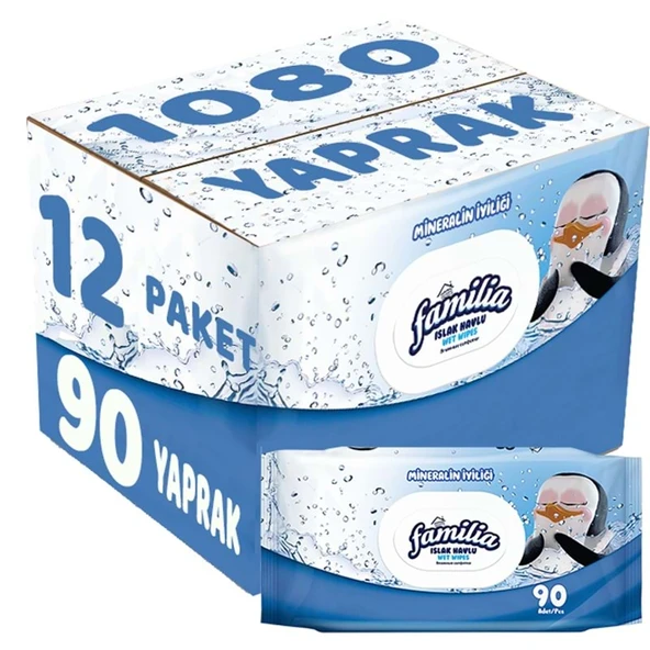 Familia Islak Havlu Mendil Mineralin İyiliği 90 Yaprak Plastik Kapaklı 12 Li Set 1080 Yaprak ürün görseli 1