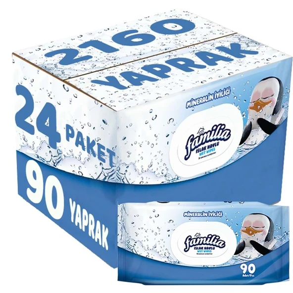 Familia Islak Havlu Mendil Mineralin İyiliği 90 Yaprak Plastik Kapaklı 24 Lü Set 2160 Yaprak ürün görseli 1