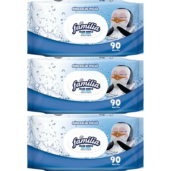Familia Islak Havlu Mendil Mineralin İyiliği 90 Yaprak Plastik Kapaklı 3 Lü Set 270 Yaprak ürün görseli 1