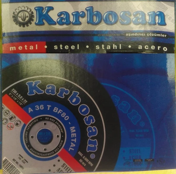 Karbosan Metal Kesme Taşı DÜZ 230 x 3.0 x 22 A 36 T - 1 Adet ürün görseli 1