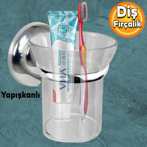 Diş Fırçalık Yapışkanlı Banyo Diş Fırçası Kabı Kutusu Krom Kristal ürün görseli 1
