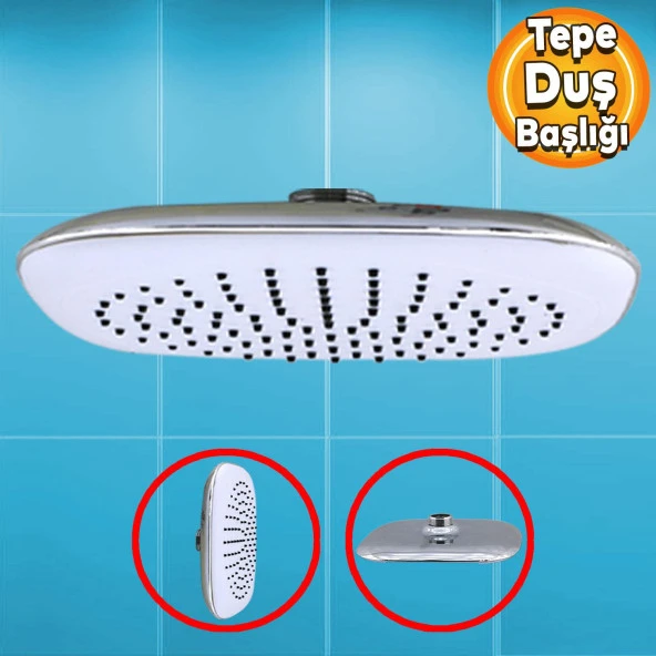 Banyo Tepe Duş Başlığı Fiskiyesi Kare Başlık Beyaz ürün görseli 1