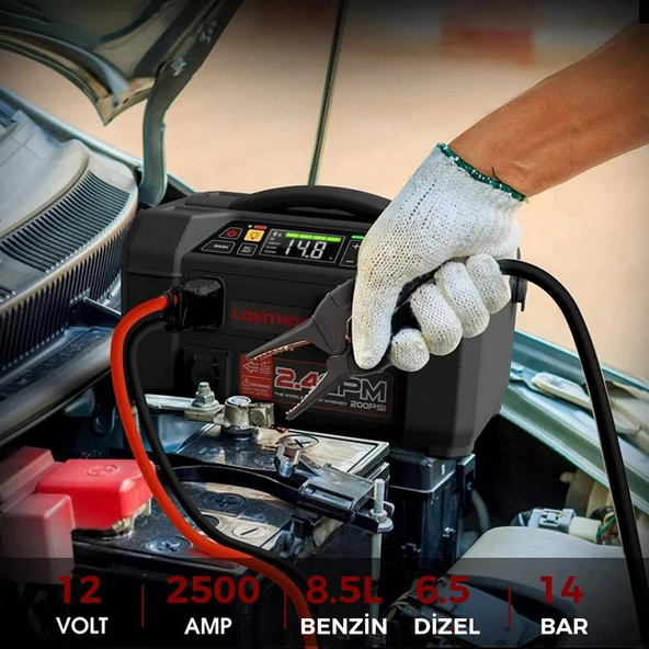 Lokithor AW401 12V 2500Amp Li-Polimer Akıllı Akü Takviye + Pompa + Basınçlı Yıkama + Powerbank + Led Lamba ürün görseli 1