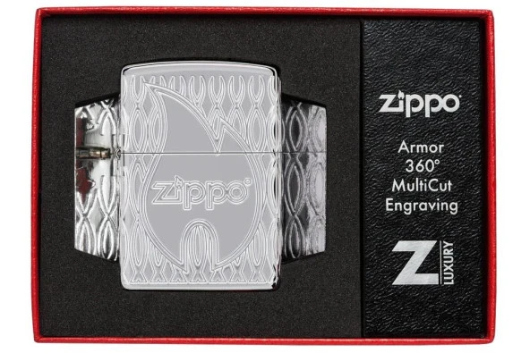 Zippo Armor Flame Polished Chrome Dizayn Çakmak - Resim 5