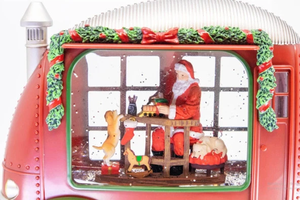 Noel Baba Karavan Işıklı ve Müzikli Kar Küresi - Resim 4