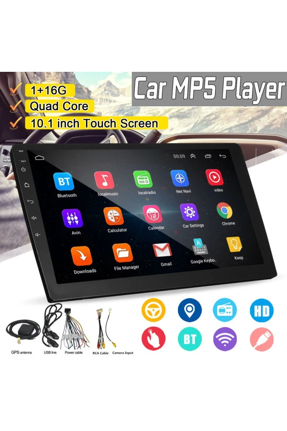 10 Inç 2+32gb Universal 2dın (25-15cm) Android 12 Ve Apple Ios Carplay Ile Arkası Slim Ince Kasa ürün görseli 1